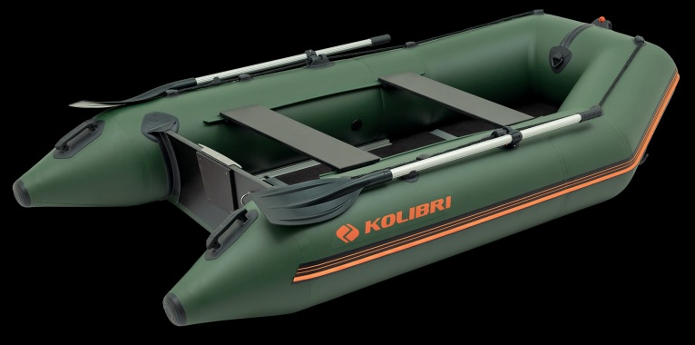 Надувная моторная килевая лодка Колибри КМ-245D зеленая двухместная с пайол слань-книжкой