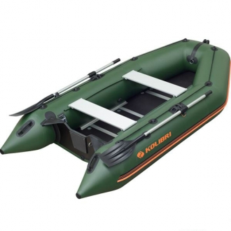 Надувная моторная килевая лодка Колибри КМ-300D зеленая, настил из алюминия