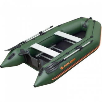 Надувная моторная килевая лодка Колибри КМ-360D зеленая, настил из алюминия