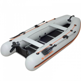 Надувная моторная килевая лодка Колибри КМ-360DSL светло-серая, настил из фанеры